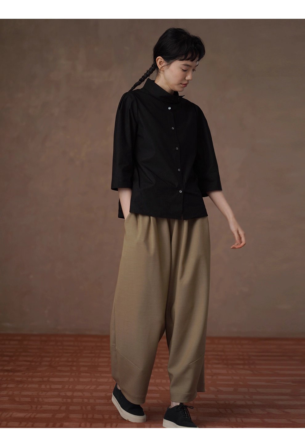 秋日慵懶氛圍鬆緊高腰不挑人顯瘦通勤寬鬆直筒遮肉長褲