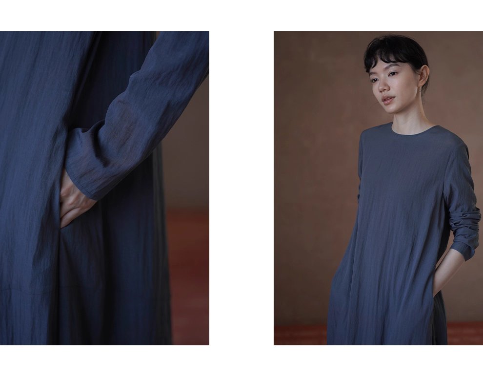 無負擔慵懶洋裝微皺肌理感寬鬆顯瘦廓形圓領通勤裙子