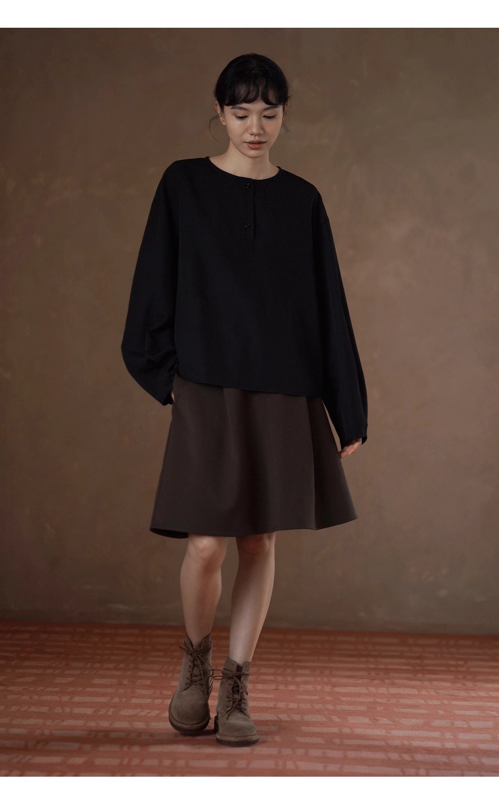 俐落剪裁綿羊毛混紡挺括西裝布料高腰A字顯瘦高腰半身裙