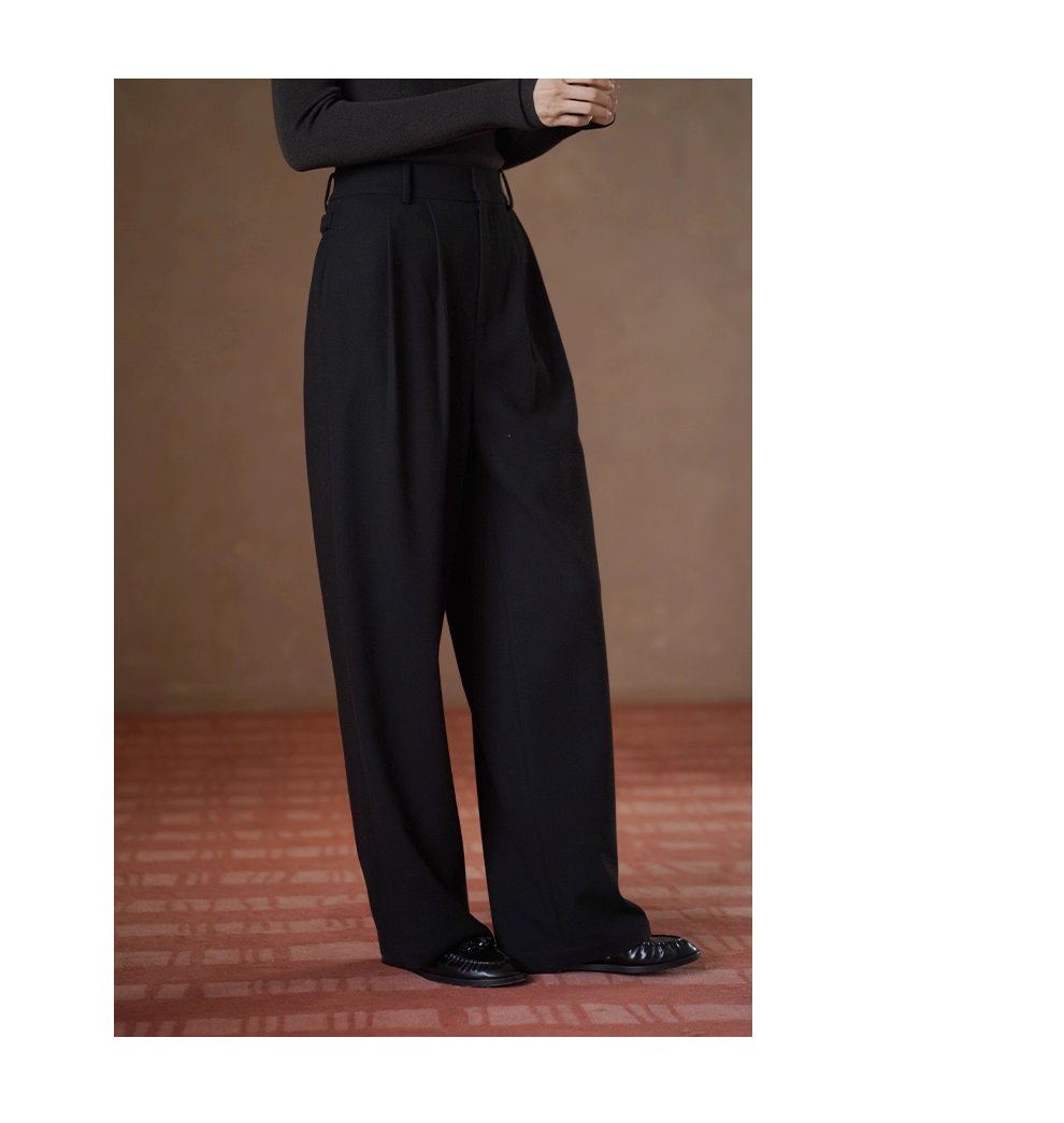 長腿基因側邊雙腰袢設計高腰顯瘦品質通勤寬鬆直筒長褲