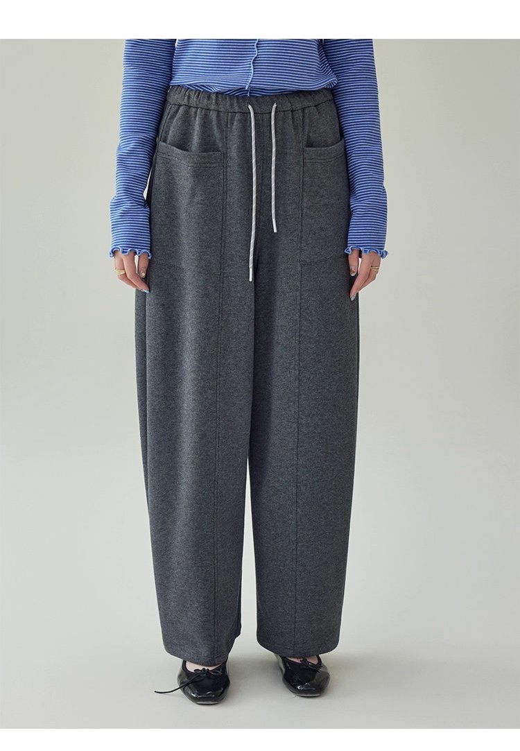 韓系灰色高腰休閒衛褲女秋季新款寬腿百搭彎刀褲