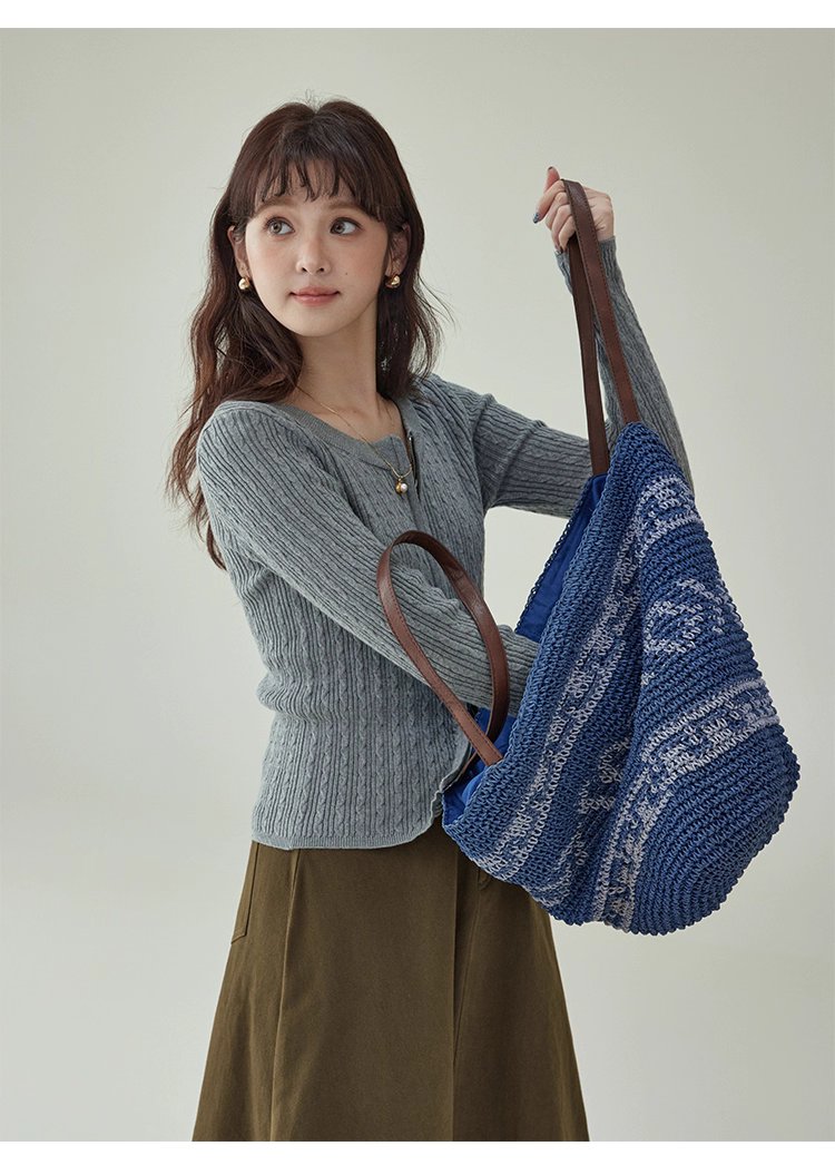 純色麻花雙頭拉鍊針織衫女秋季新款修身純棉上衣