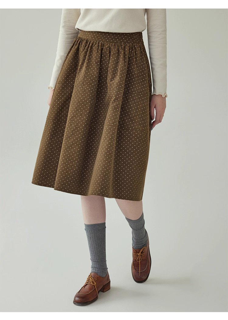 復古波點燈芯絨半身裙女秋冬新款高腰純棉a字裙
