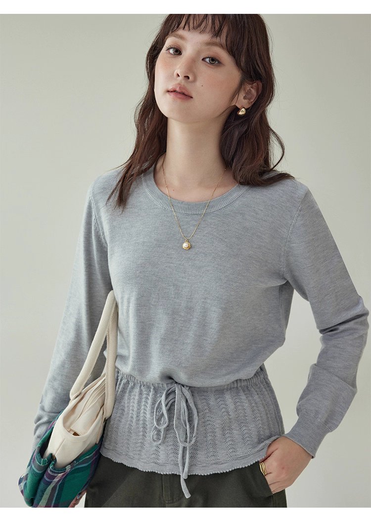 小眾抽繩提花下擺針織衫女秋季新款長袖內搭上衣,小眾抽繩提花下擺針織衫女秋季新款長袖內搭上衣,HBEW1094,小眾抽繩提花下擺針織衫女秋季新款長袖內搭上衣,簡約大方,抽繩衣襬