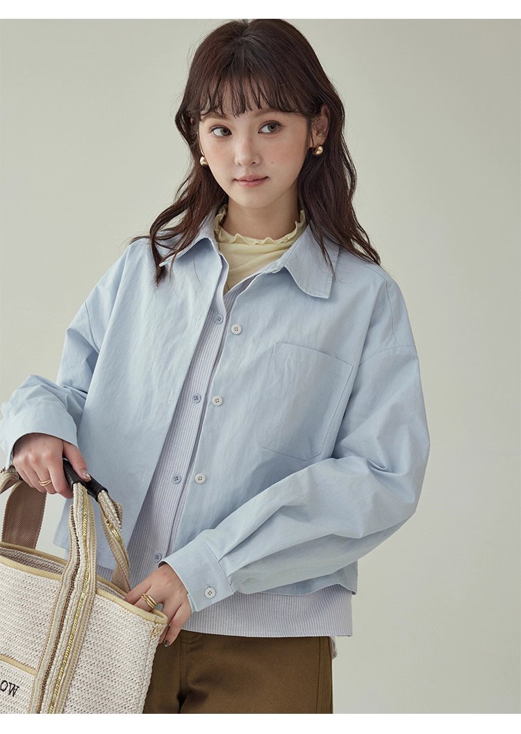 藍色假兩件外套襯衫女秋季超好看單排扣長袖上衣,藍色假兩件外套襯衫女秋季超好看單排扣長袖上衣,HBEW5073,藍色假兩件外套襯衫女秋季超好看單排扣長袖上衣,假兩件式,造型加分