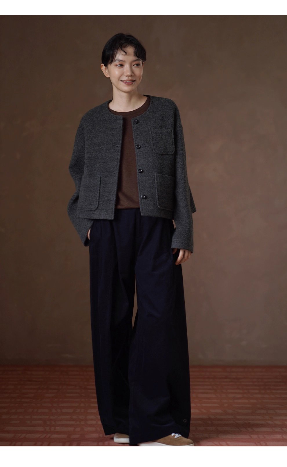 復古柔光細條100棉燈芯絨顯瘦高腰可調式腳口寬鬆長褲女