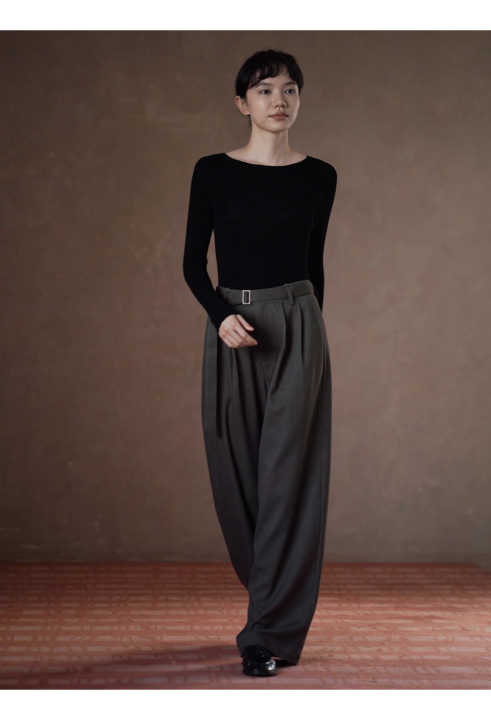 質感鬆弛通勤單品羊毛混紡西裝長褲高腰寬鬆顯瘦腿褲