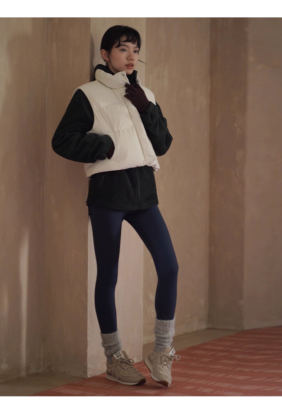 保暖軟糯小泡芙格外套紋肌理寬鬆短款立領夾棉馬甲棉服