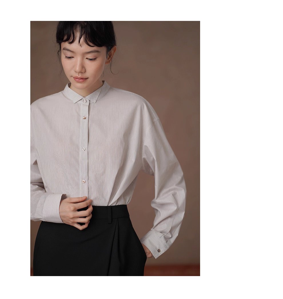 素描課堂藝術生襯衫小尖領設計細條紋寬鬆顯瘦通勤上衣