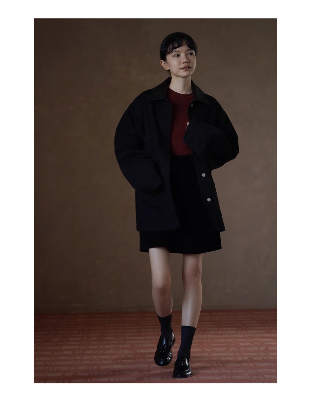 小眾拼接皮領100棉挺括水洗牛仔服一手長顯瘦寬鬆外套女