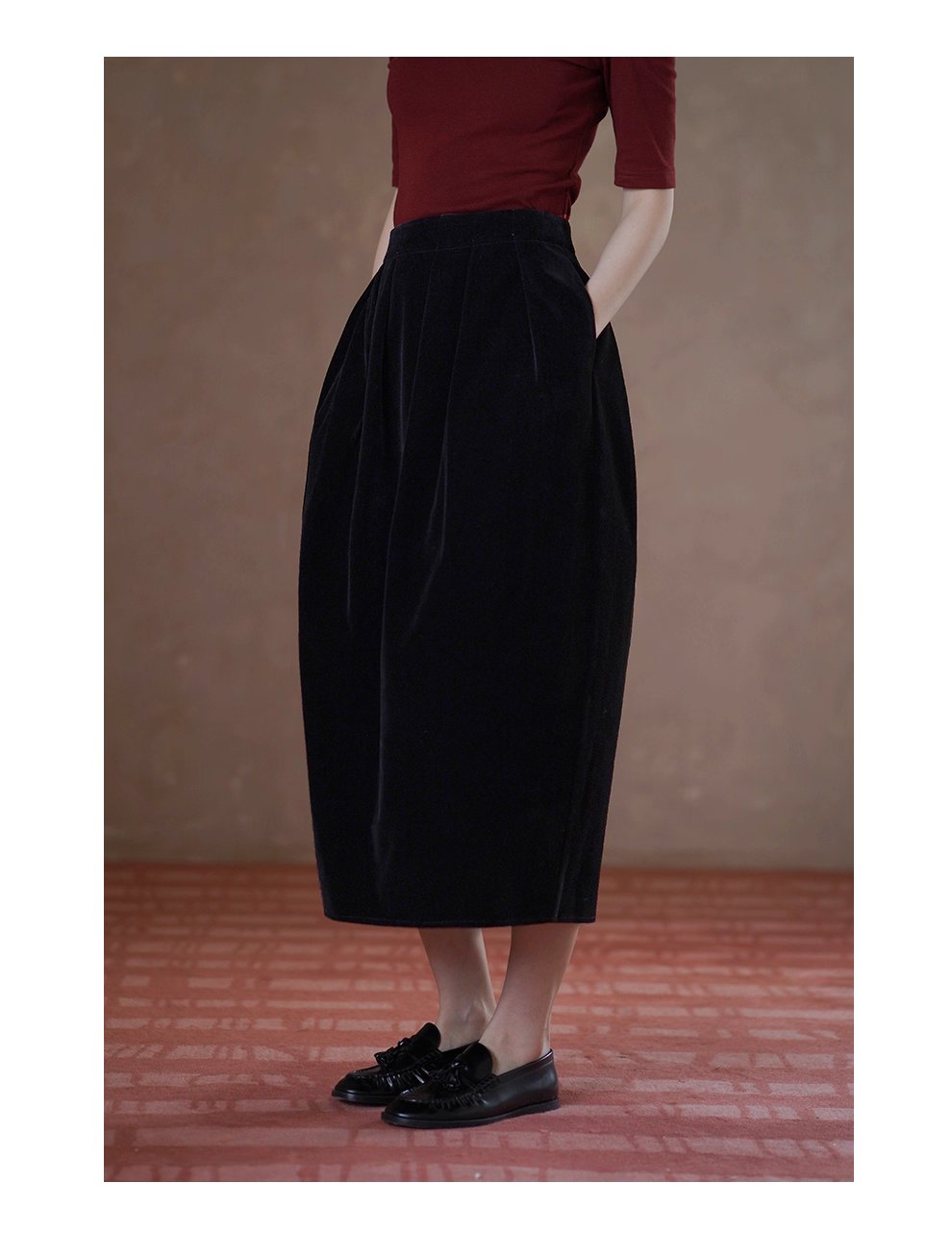 優雅絲絨古典主義立體飽滿花苞顯瘦高腰氣質通勤裙