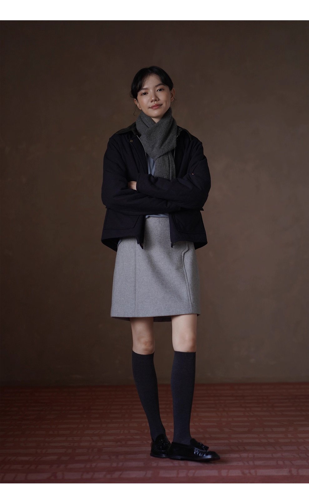 復古英倫配色撞色燈芯絨翻領正肩短款菱形格絎棉外套女