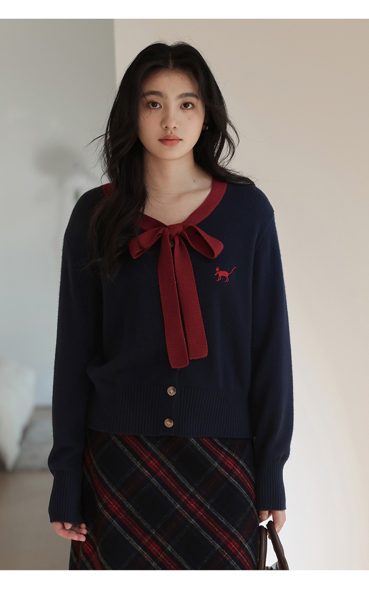 學院小香風蝴蝶結綁帶針織衫女秋冬毛衣