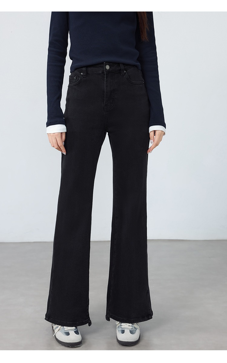 開叉黑色微喇褲牛仔褲顯瘦褲子,開叉黑色微喇褲牛仔褲顯瘦褲子,HBEW3993,開叉黑色微喇褲牛仔褲顯瘦褲子,修身顯瘦,基本百搭