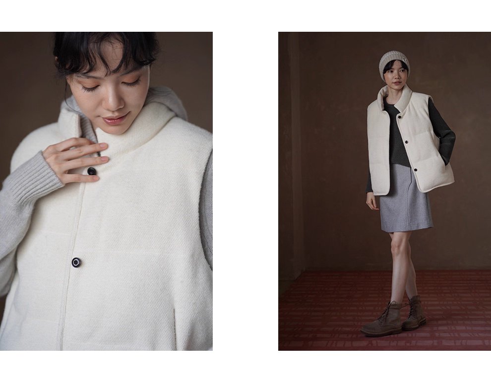 小奶糕自然肌理感綿羊毛混紡寬鬆疊穿簡約立領棉服馬甲