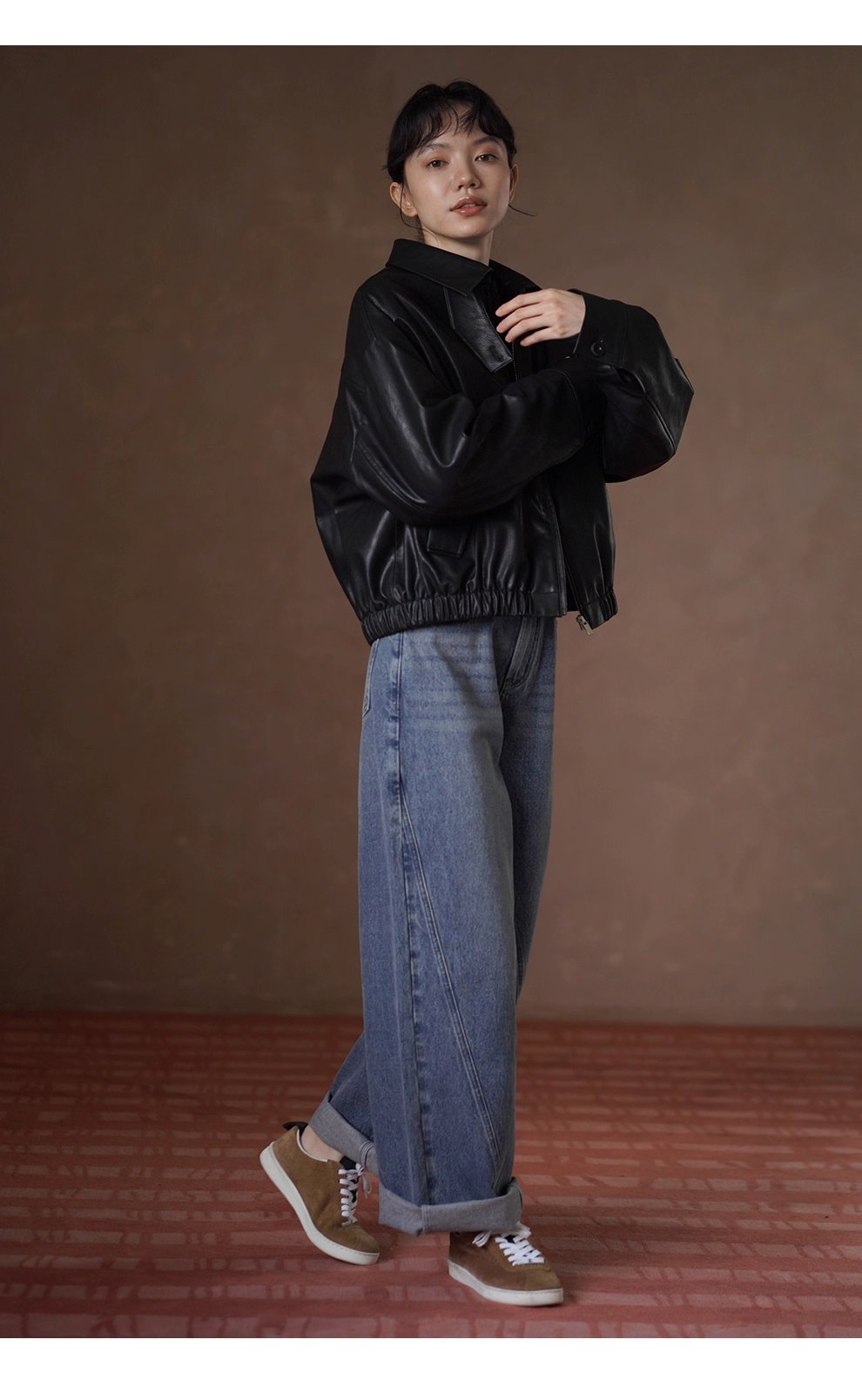 風度溫度並存寬鬆輪廓復古環保夾棉加厚保暖皮衣外套女