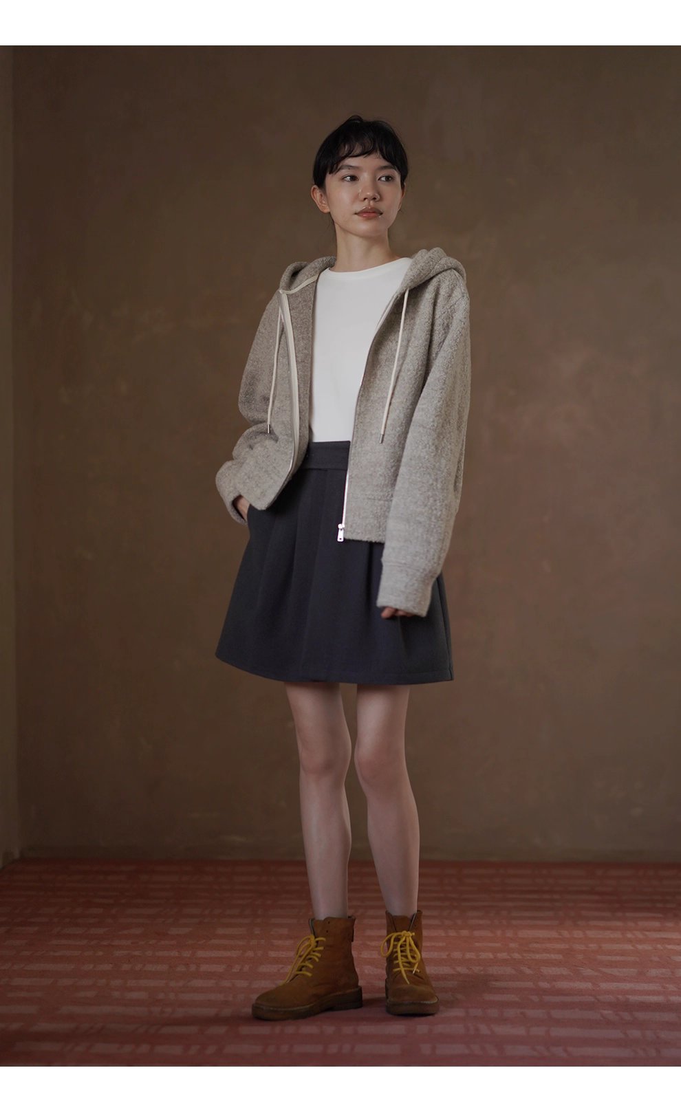 顆粒肌理絨感100綿羊毛輪廓休閒顯瘦連帽衛衣保暖外套女