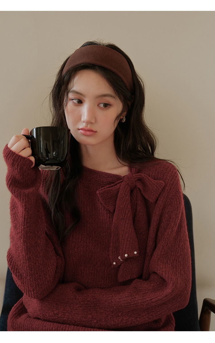 聖誕穿搭紅色毛衣女秋冬綁帶針織衫,聖誕穿搭紅色毛衣女秋冬綁帶針織衫,HBEW1954,聖誕穿搭紅色毛衣女秋冬綁帶針織衫,聖誕穿搭,立體綁帶