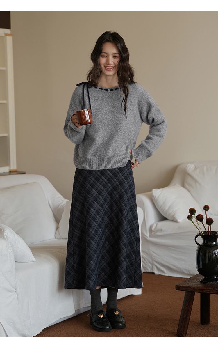 大尺碼繫帶毛衣女秋冬慵懶風格針織衫