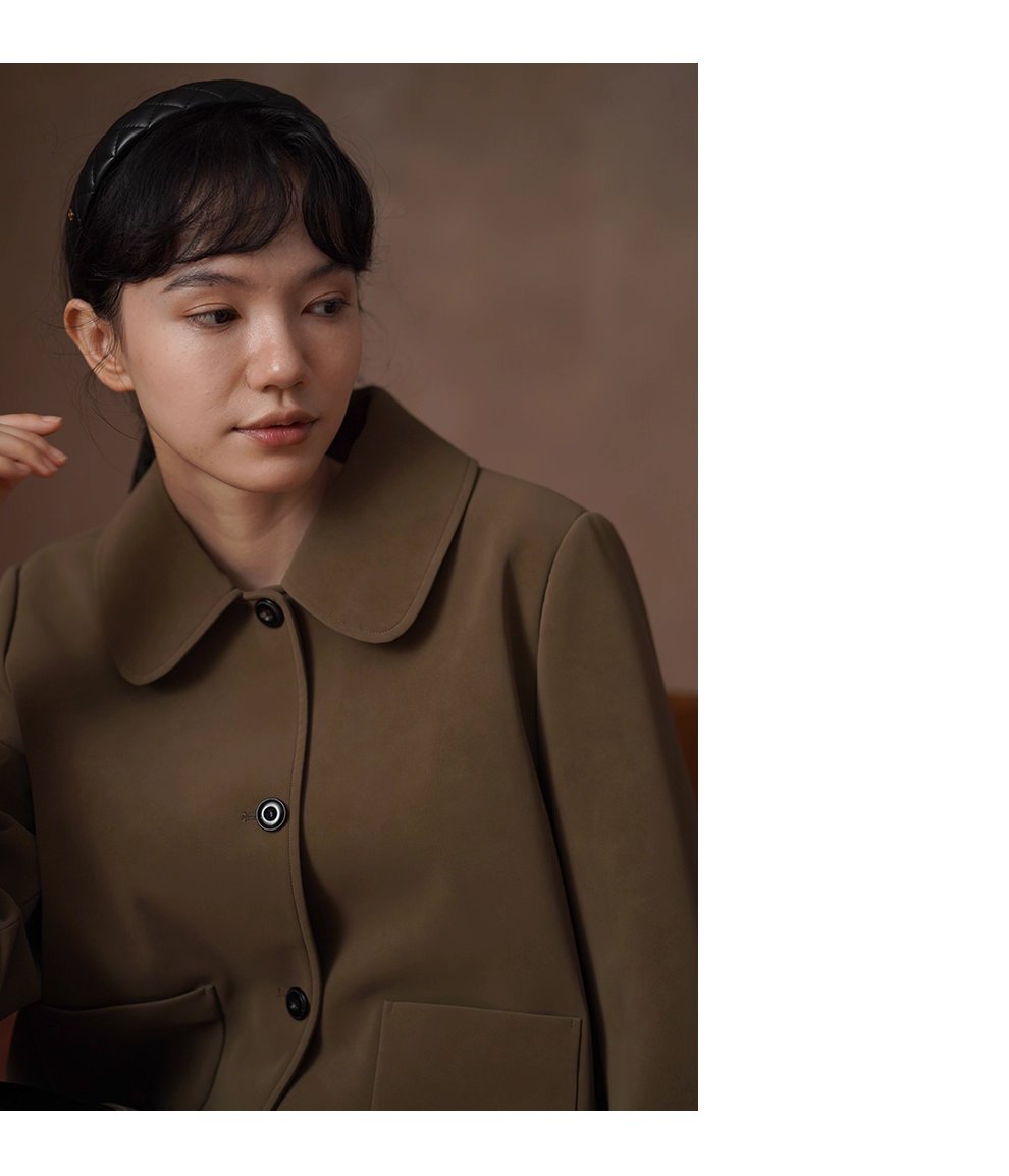 溫暖可露麗風外套磨砂霧面pu短版寬鬆正肩翻領顯瘦夾克