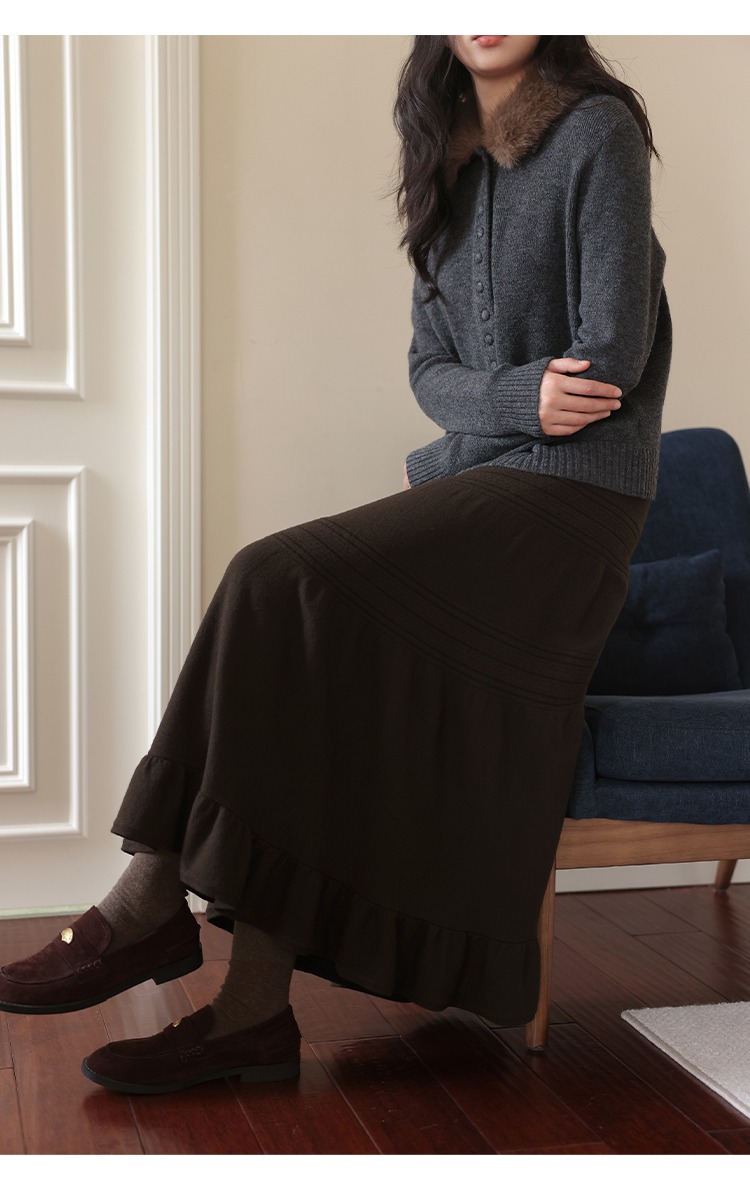 大碼胖mm咖色針織荷葉滾邊半身裙秋冬毛織裙,大碼胖mm咖色針織荷葉滾邊半身裙秋冬毛織裙,HBEW2989,大碼胖mm咖色針織荷葉滾邊半身裙秋冬毛織裙,質感單品,針織面料