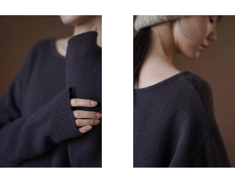 溫柔實用100羊毛窄邊收針一字領寬鬆慵懶顯瘦通勤毛衣女