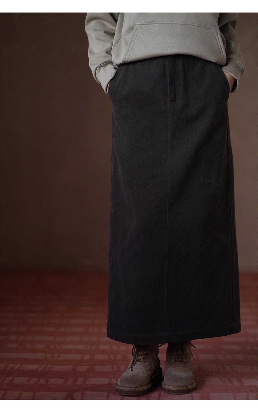 極簡H型通勤半身裙微彈斜紋磨毛紗卡高腰顯瘦長裙女