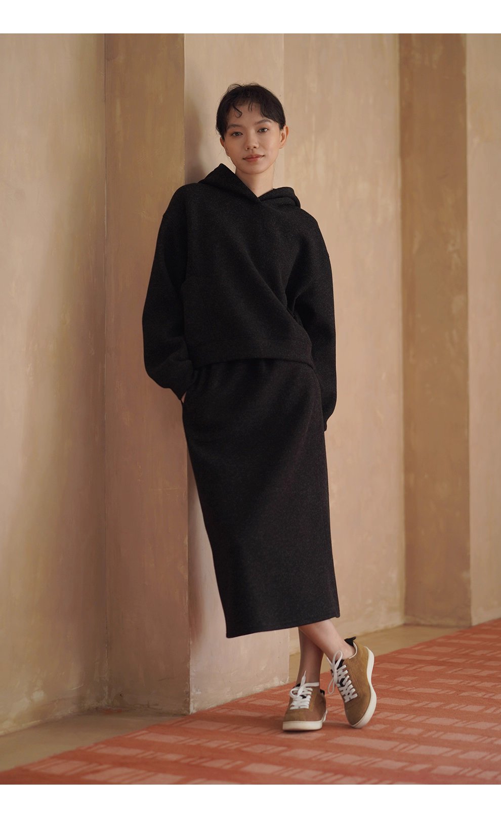 懶人時髦感加厚毛呢感連帽衛衣高腰半身裙顯瘦百搭套裝