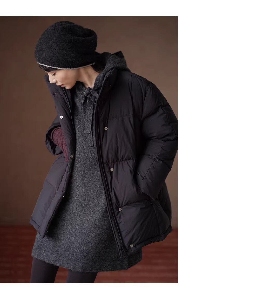 柔軟蓬鬆水洗拉毛工藝羊毛混紡連帽寬鬆顯瘦針織洋裝