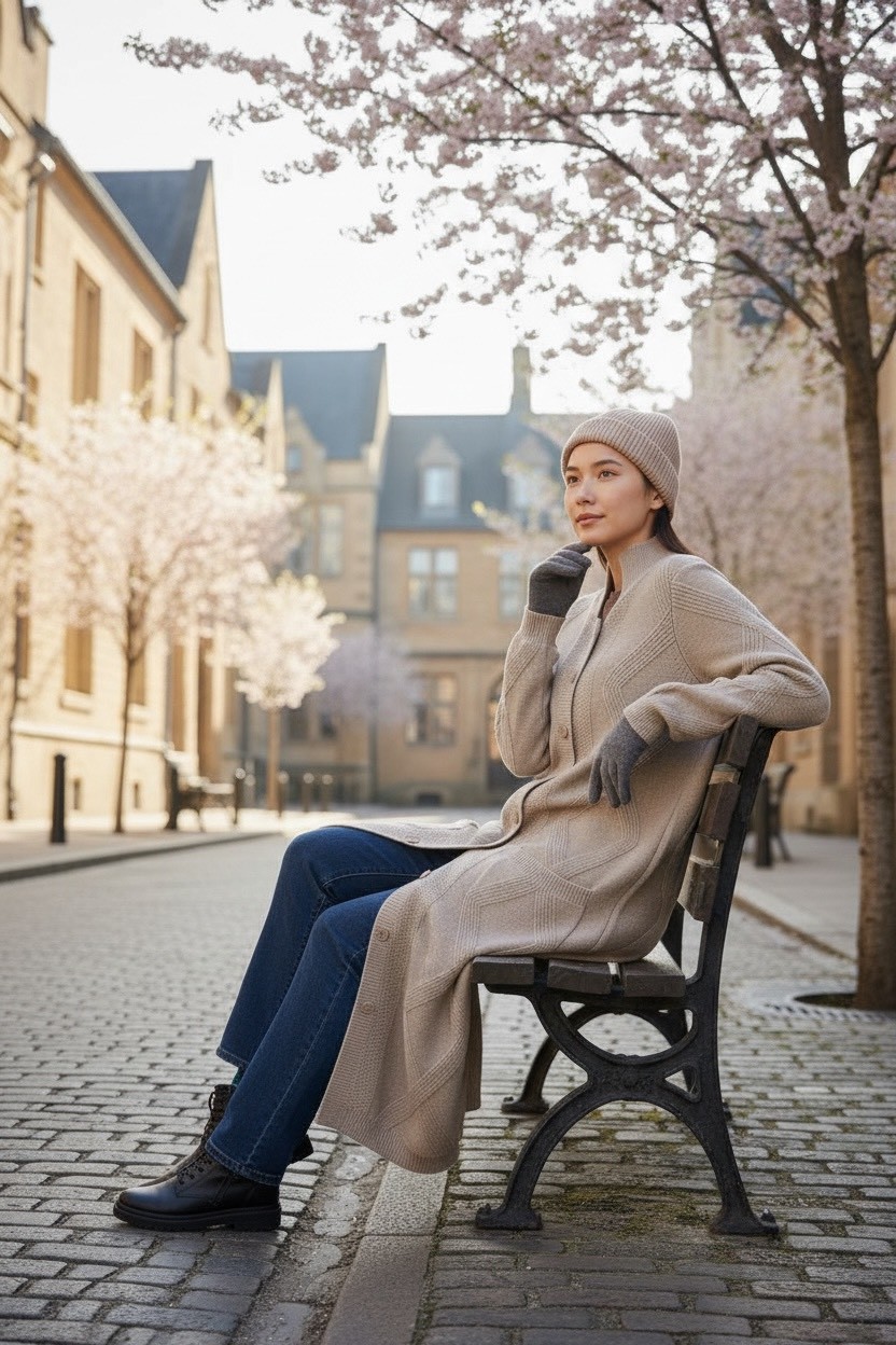 立領排扣菱格紋長款開衫針織外套,立領排扣菱格紋長款開衫針織外套,5W165019,立領排扣菱格紋長款開衫針織外套,排釦開衫,長款針織