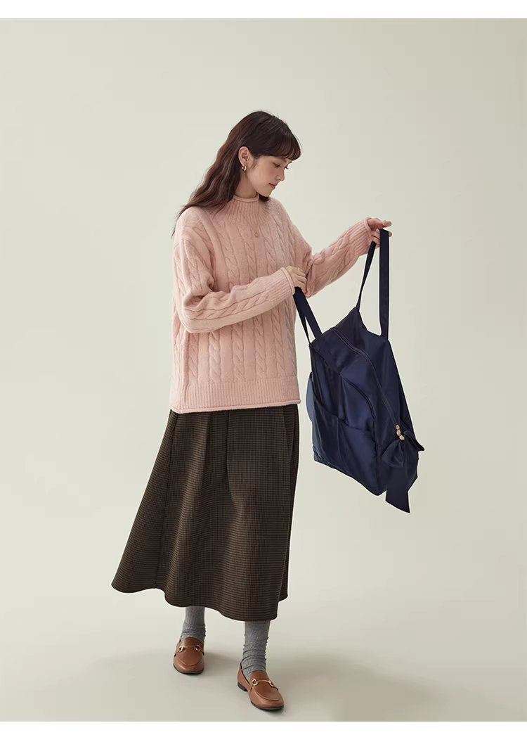 減齡粉紅高領麻花毛衣女25冬季新款捲邊長袖上衣,減齡粉紅高領麻花毛衣女25冬季新款捲邊長袖上衣,HBEW1146,減齡粉紅高領麻花毛衣女25冬季新款捲邊長袖上衣,高領毛衣,麻花針織