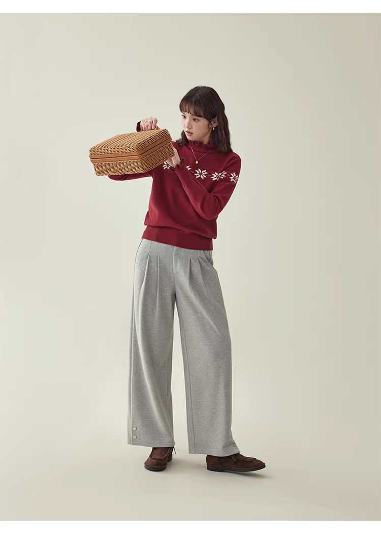 減齡紅色木耳邊雪花針織衫女冬新款內搭長袖上衣,減齡紅色木耳邊雪花針織衫女冬新款內搭長袖上衣,HBEW1152,減齡紅色木耳邊雪花針織衫女冬新款內搭長袖上衣,木耳邊,雪花針織