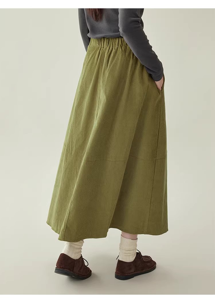 卡其綠燈芯絨高腰半身裙女25冬季新款純棉a字中長裙,卡其綠燈芯絨高腰半身裙女25冬季新款純棉a字中長裙,HBEW2032,卡其綠燈芯絨高腰半身裙女25冬季新款純棉a字中長裙,A字裙型,燈芯絨