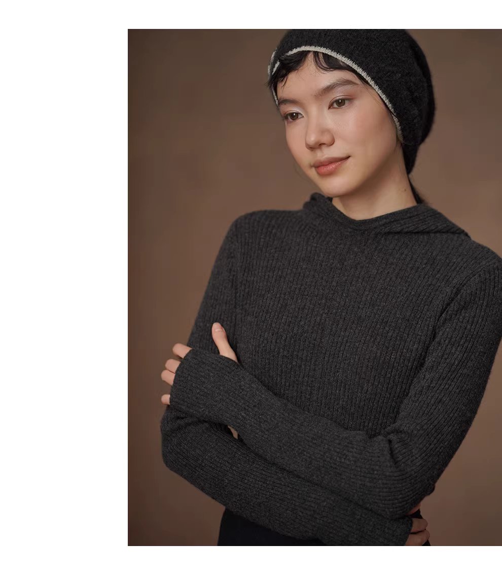 玲瓏顯瘦合身保暖100羊毛親膚蓬鬆連帽疊穿針織通勤上衣,玲瓏顯瘦合身保暖100羊毛親膚蓬鬆連帽疊穿針織通勤上衣,HBEW1176,玲瓏顯瘦合身保暖100羊毛親膚蓬鬆連帽疊穿針織通勤上衣,連帽上衣,羊毛100%