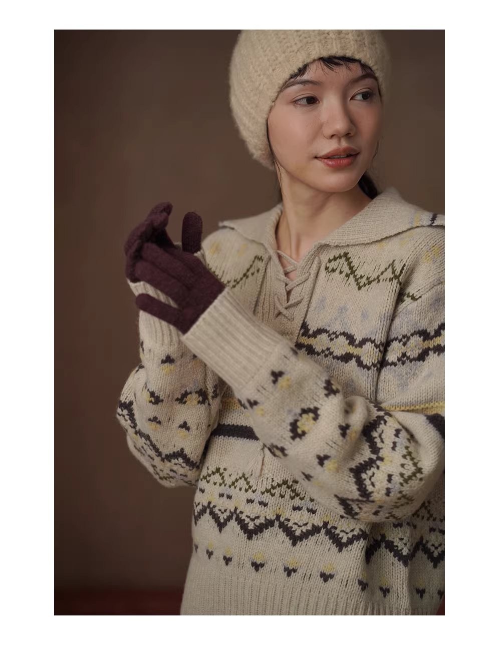 復古麋鹿100羊毛寬鬆H版落肩袖大翻領流蘇綁帶門衫毛衣,復古麋鹿100羊毛寬鬆H版落肩袖大翻領流蘇綁帶門衫毛衣,HBEW1182,復古麋鹿100羊毛寬鬆H版落肩袖大翻領流蘇綁帶門衫毛衣,大翻領設計,羊毛100%