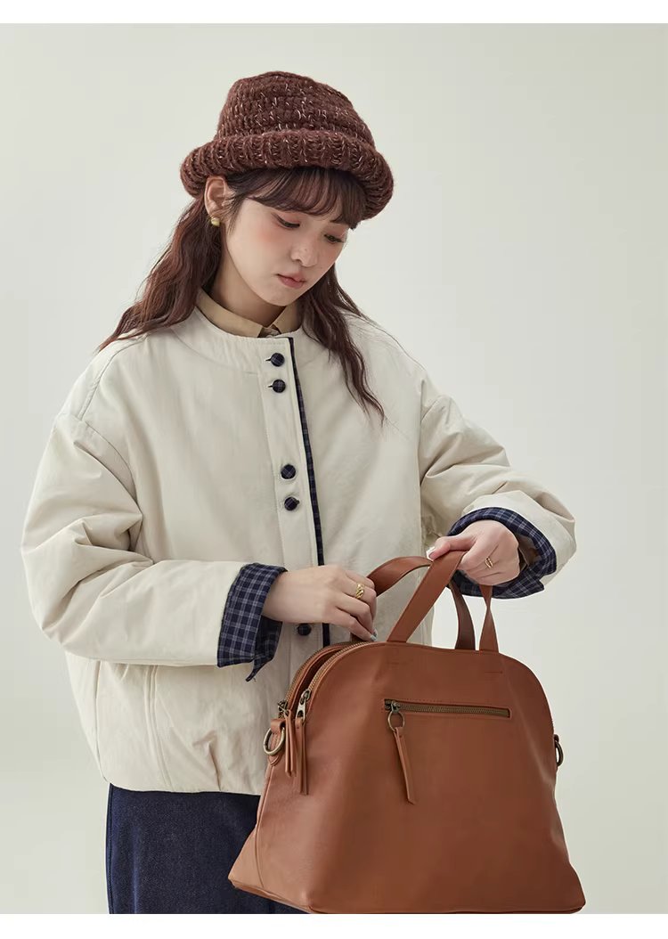 撞色單排扣落肩長袖保暖棉服外套女冬季寬鬆圓領上衣,撞色單排扣落肩長袖保暖棉服外套女冬季寬鬆圓領上衣,HBEW5129,撞色單排扣落肩長袖保暖棉服外套女冬季寬鬆圓領上衣,圓領排扣,格紋拼接