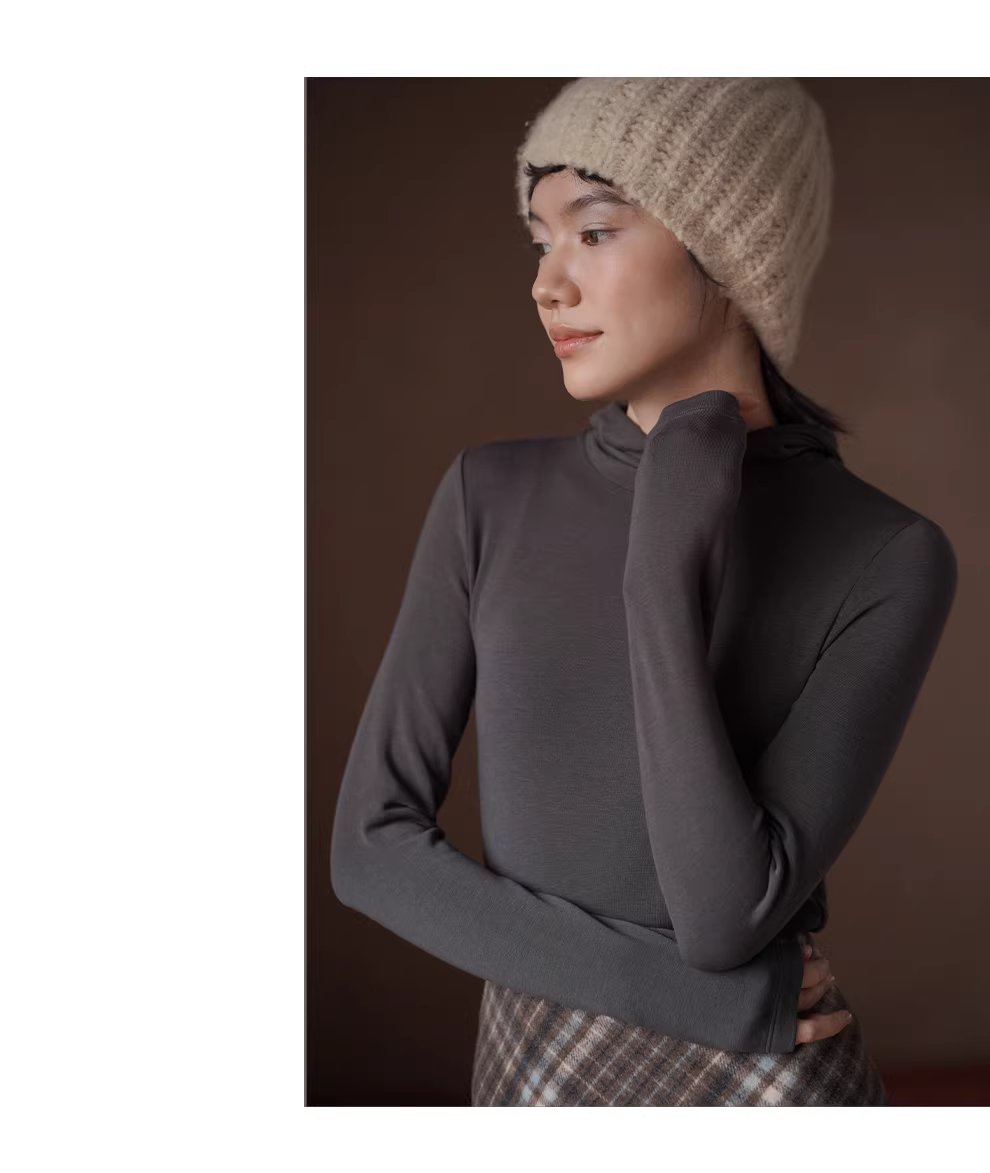 黃金內搭綿羊毛萊賽爾混紡彈性修身正肩高領連帽上衣女,黃金內搭綿羊毛萊賽爾混紡彈性修身正肩高領連帽上衣女,HBEW1201,黃金內搭綿羊毛萊賽爾混紡彈性修身正肩高領連帽上衣女,簡約合身,羊毛混紡