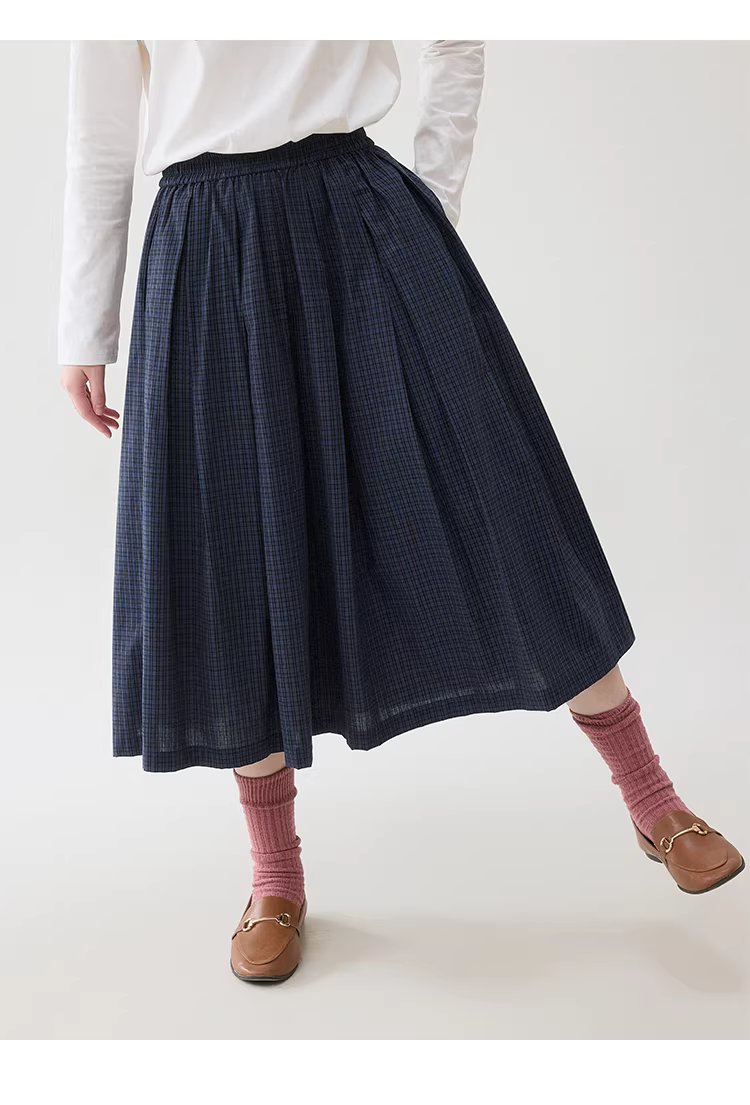 藍格百褶a字純棉半身裙女春季新款鬆緊腰中長裙,藍格百褶a字純棉半身裙女春季新款鬆緊腰中長裙,HBFS2000,藍格百褶a字純棉半身裙女春季新款鬆緊腰中長裙,復古格紋,全棉面料