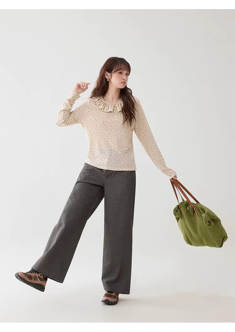 波點荷葉邊圓領T恤女春季新款薄款長袖內搭上衣,波點荷葉邊圓領T恤女春季新款薄款長袖內搭上衣,HBFS1010,波點荷葉邊圓領T恤女春季新款薄款長袖內搭上衣,荷葉邊領,復古波點