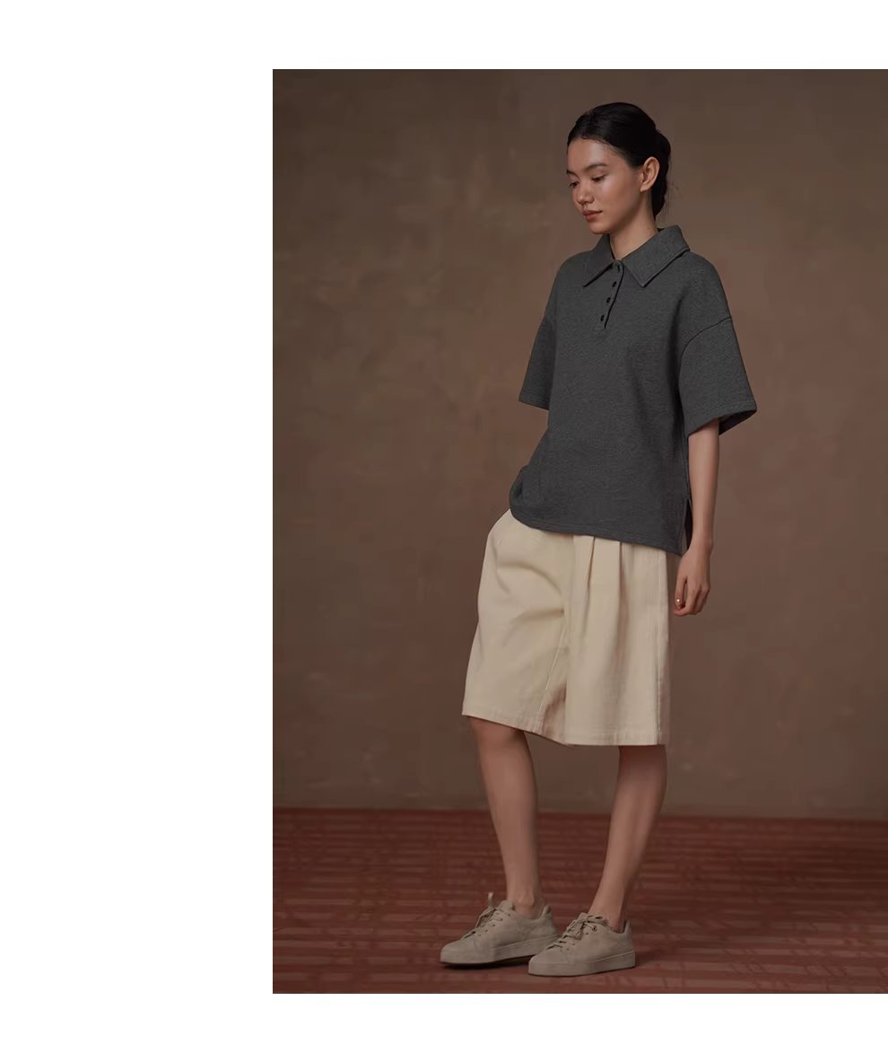 古經典休閒碰撞Polo領寬鬆顯瘦100棉花灰落肩短袖上衣,古經典休閒碰撞Polo領寬鬆顯瘦100棉花灰落肩短袖上衣,HBFS1013,古經典休閒碰撞Polo領寬鬆顯瘦100棉花灰落肩短袖上衣,親膚舒適,俐落隨性