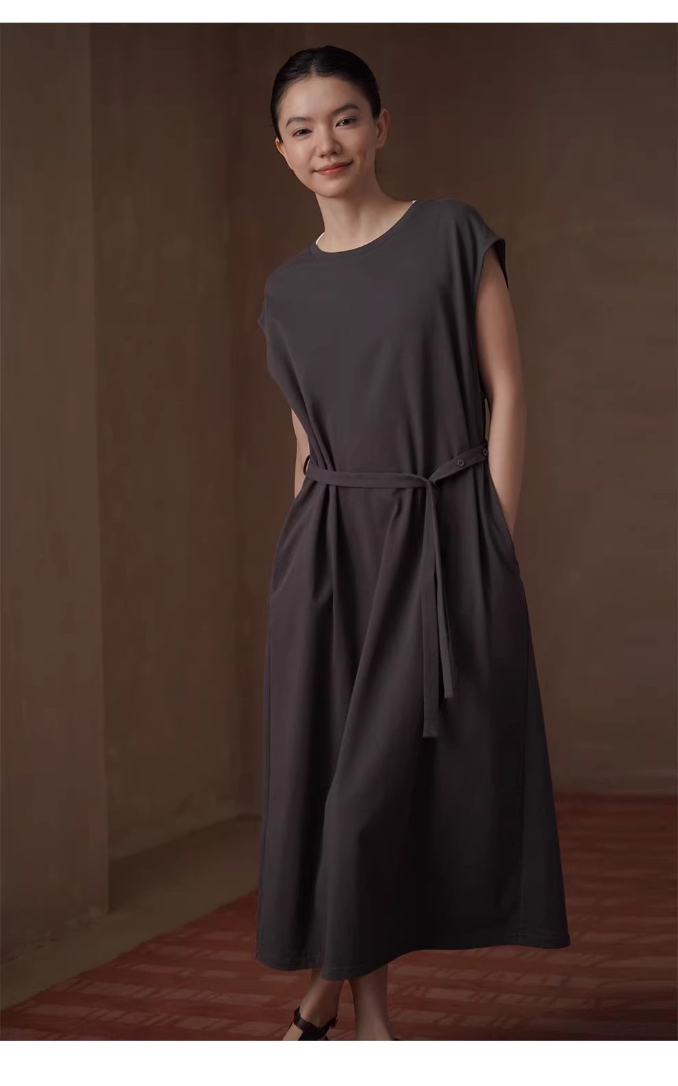 綿柔禪意100棉寬鬆直筒圓領可調式腰帶顯瘦無袖通勤洋裝,綿柔禪意100棉寬鬆直筒圓領可調式腰帶顯瘦無袖通勤洋裝,HBFS7006,綿柔禪意100棉寬鬆直筒圓領可調式腰帶顯瘦無袖通勤洋裝,自然垂墜,簡約大器