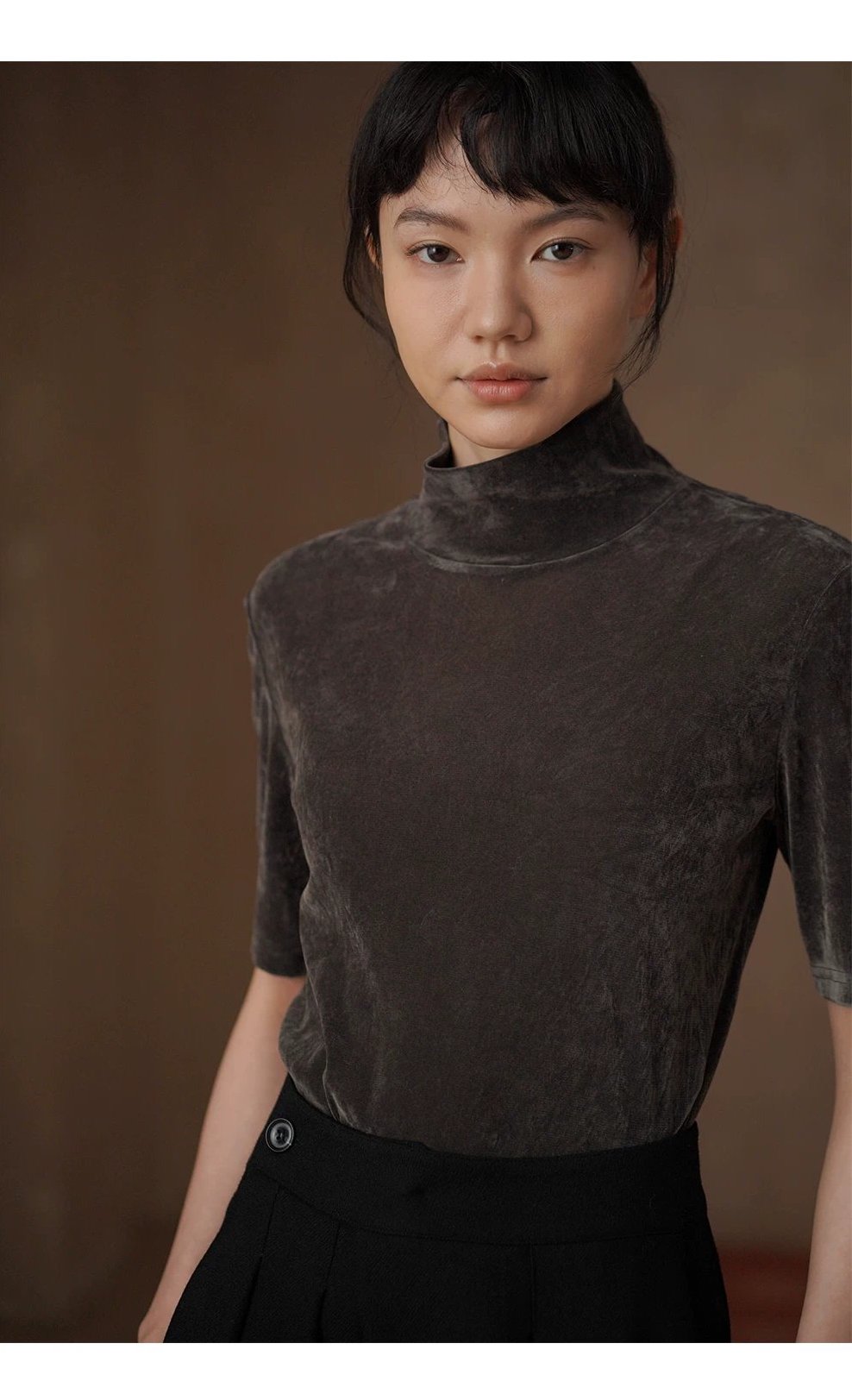 柔光完美優雅上衣低調絲絨T恤中袖高領合身通勤顯瘦內搭,柔光完美優雅上衣低調絲絨T恤中袖高領合身通勤顯瘦內搭,HBFS1026,柔光完美優雅上衣低調絲絨T恤中袖高領合身通勤顯瘦內搭,細膩柔光,高領修飾