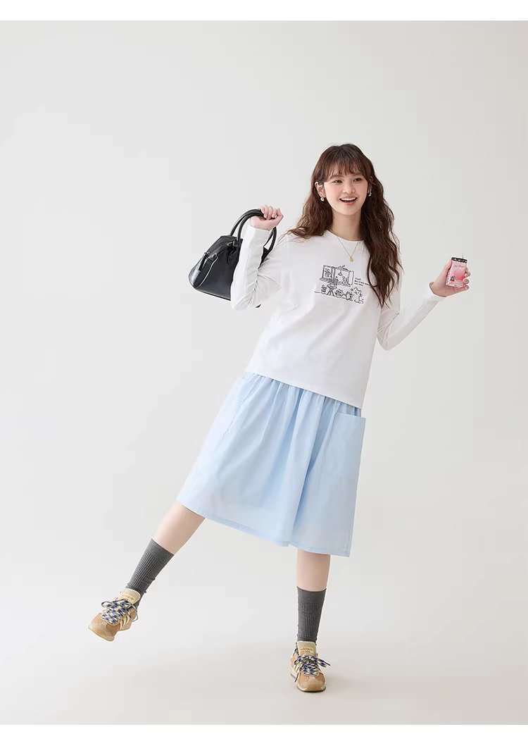 漫畫感線條圖案繡花T恤女春季新款純棉圓領上衣,漫畫感線條圖案繡花T恤女春季新款純棉圓領上衣,HBFS1030,漫畫感線條圖案繡花T恤女春季新款純棉圓領上衣,童趣印花,全棉面料