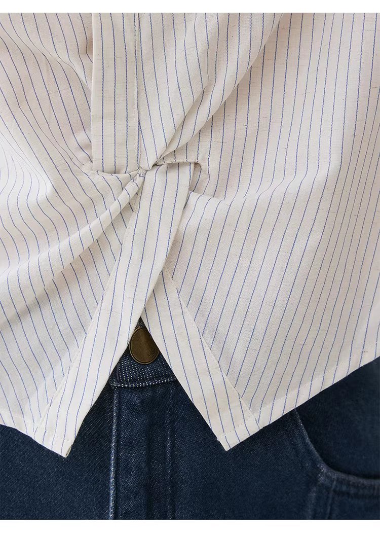 設計感扭結翻v領短襯衫女春季新款小眾條紋上衣,設計感扭結翻v領短襯衫女春季新款小眾條紋上衣,HBFS1034,設計感扭結翻v領短襯衫女春季新款小眾條紋上衣,V領造型,棉麻材質