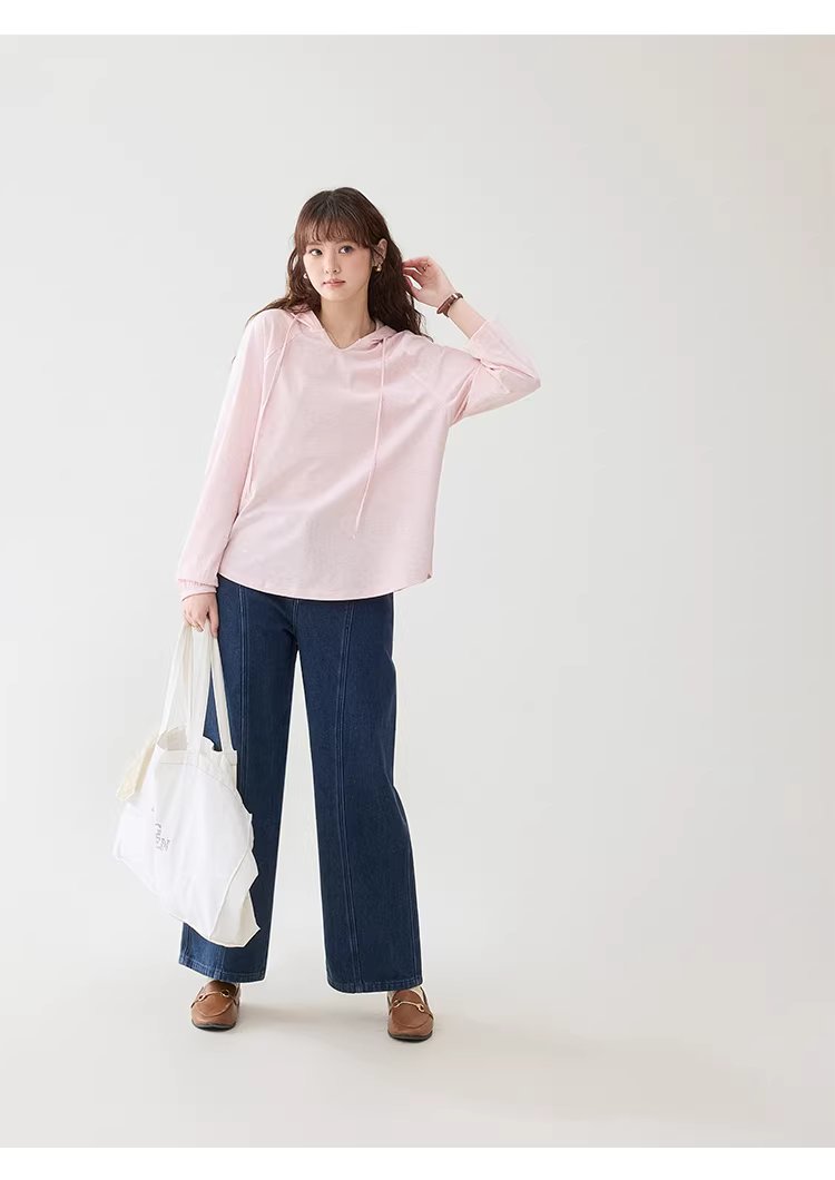 彩織小v領連帽插肩袖T恤女春季新款減齡寬鬆上衣,彩織小v領連帽插肩袖T恤女春季新款減齡寬鬆上衣,HBFS1035,彩織小v領連帽插肩袖T恤女春季新款減齡寬鬆上衣,V領連帽,寬鬆舒適