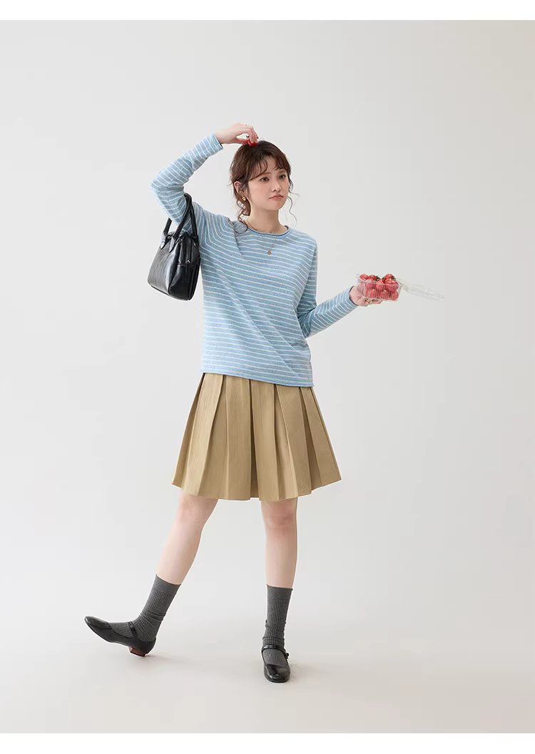 撞色條紋花點捲邊針織衫女春季新款寬鬆長袖上衣,撞色條紋花點捲邊針織衫女春季新款寬鬆長袖上衣,HBFS1043,撞色條紋花點捲邊針織衫女春季新款寬鬆長袖上衣,捲邊衣襬,花點面料