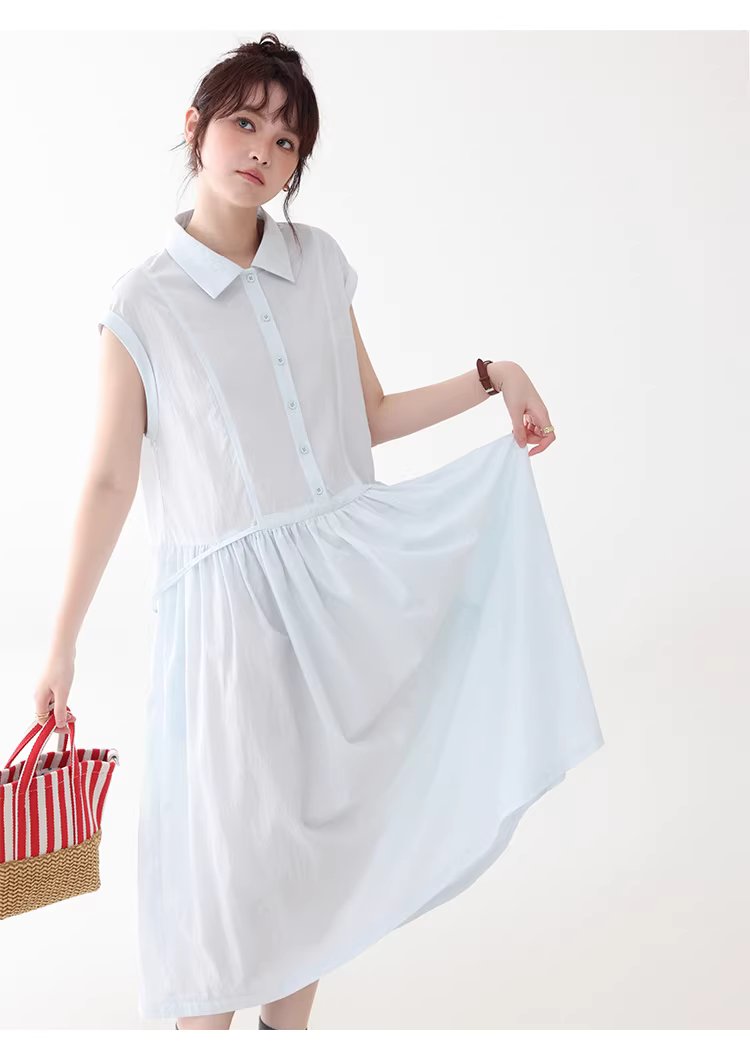 純色繫帶收腰大擺洋裝女26夏季新款polo領長裙,純色繫帶收腰大擺洋裝女26夏季新款polo領長裙,HBFS7017,純色繫帶收腰大擺洋裝女26夏季新款polo領長裙,襯衫洋裝,天絲混棉