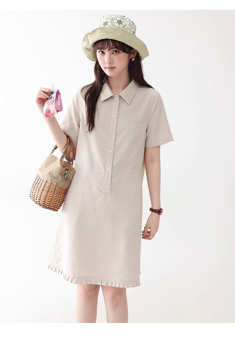 日系polo領花邊洋裝女26夏季新款a字襯衫短裙,日系polo領花邊洋裝女26夏季新款a字襯衫短裙,HBFS7018,日系polo領花邊洋裝女26夏季新款a字襯衫短裙,翻領排扣,天絲混棉