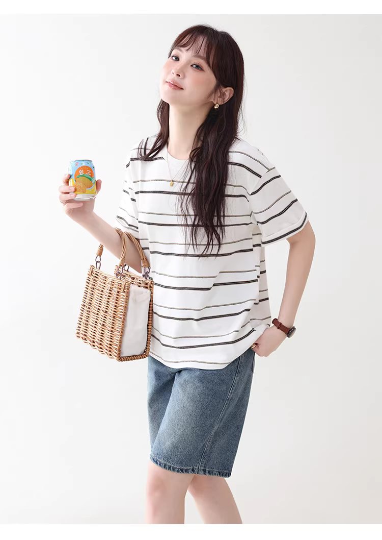 多巴胺撞色條紋落肩短袖T恤女夏季新款甜美圓領上衣,多巴胺撞色條紋落肩短袖T恤女夏季新款甜美圓領上衣,HBFS1050,多巴胺撞色條紋落肩短袖T恤女夏季新款甜美圓領上衣,撞色橫紋,舒適面料