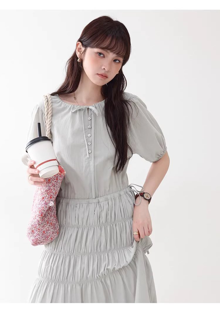 小眾褶皺收腰顯瘦洋裝女夏季新款純棉短袖長裙,小眾褶皺收腰顯瘦洋裝女夏季新款純棉短袖長裙,HBFS7019,小眾褶皺收腰顯瘦洋裝女夏季新款純棉短袖長裙,褶皺收腰,全棉面料